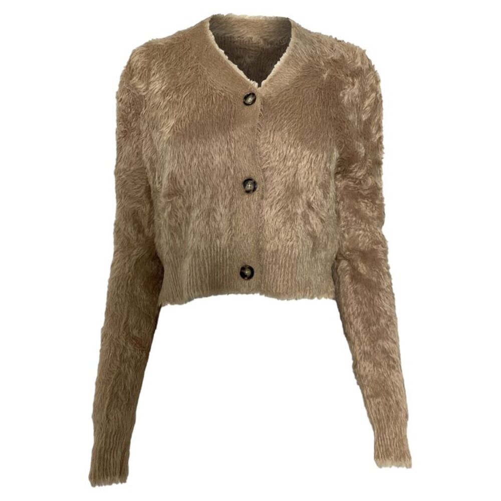 Acne Studios Brushed Cropped Cardigan in Brown Nylon